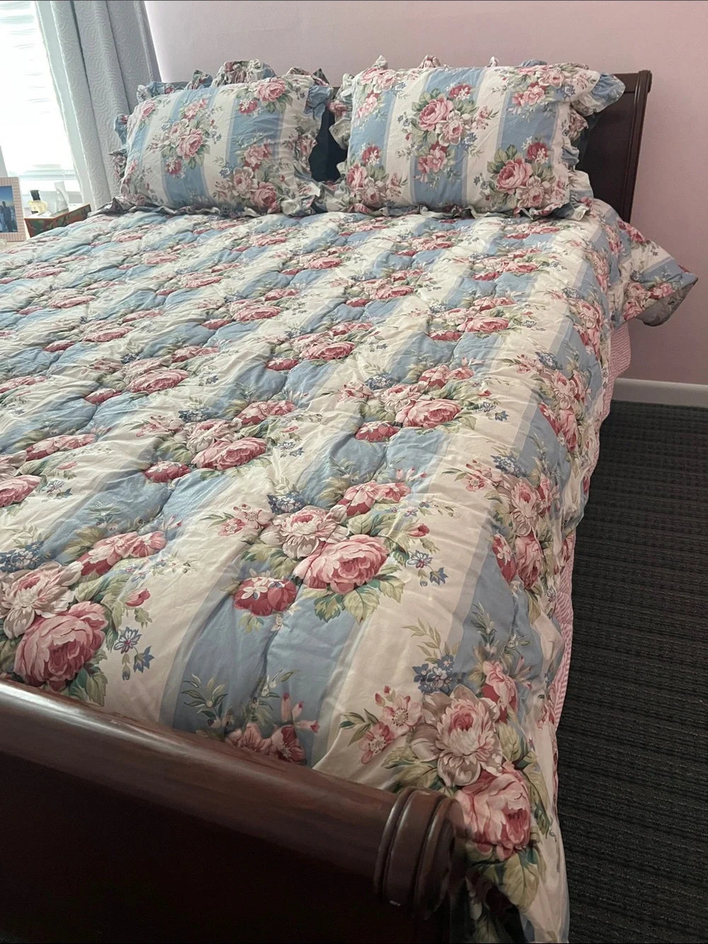 Ethan Allen Custom Bedding Shams Floral Strip Victorian Cottagecore Shabby Chic